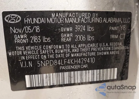 2019 Hyundai Elantra Sel из США, поврежденный, VIN 5NPD84LF4KH429410